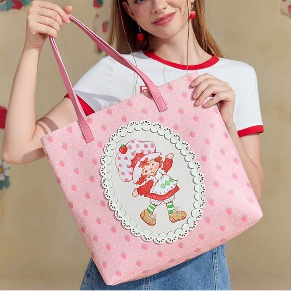 LynnDulge Handbags - Strawberry Shortcake  Cute Cartoon Character & Strawberry & Lace Print Tote